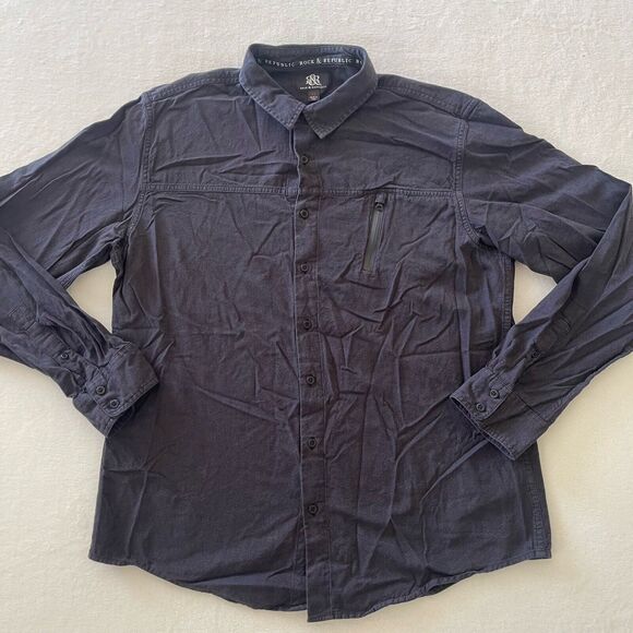 Rock & Republic Shirt Mens XL Black Zip Pocket Long Sleeves Button Up PleaseRead - Picture 11 of 11